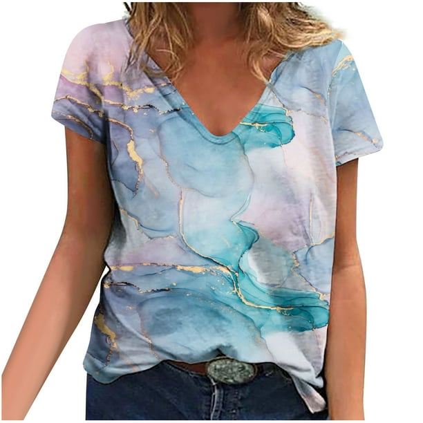 Camisetas con estampado floral con cuello en V para mujer Blusas femeninas cómodas a la moda Tops OAVQHLG3B Store lin121212