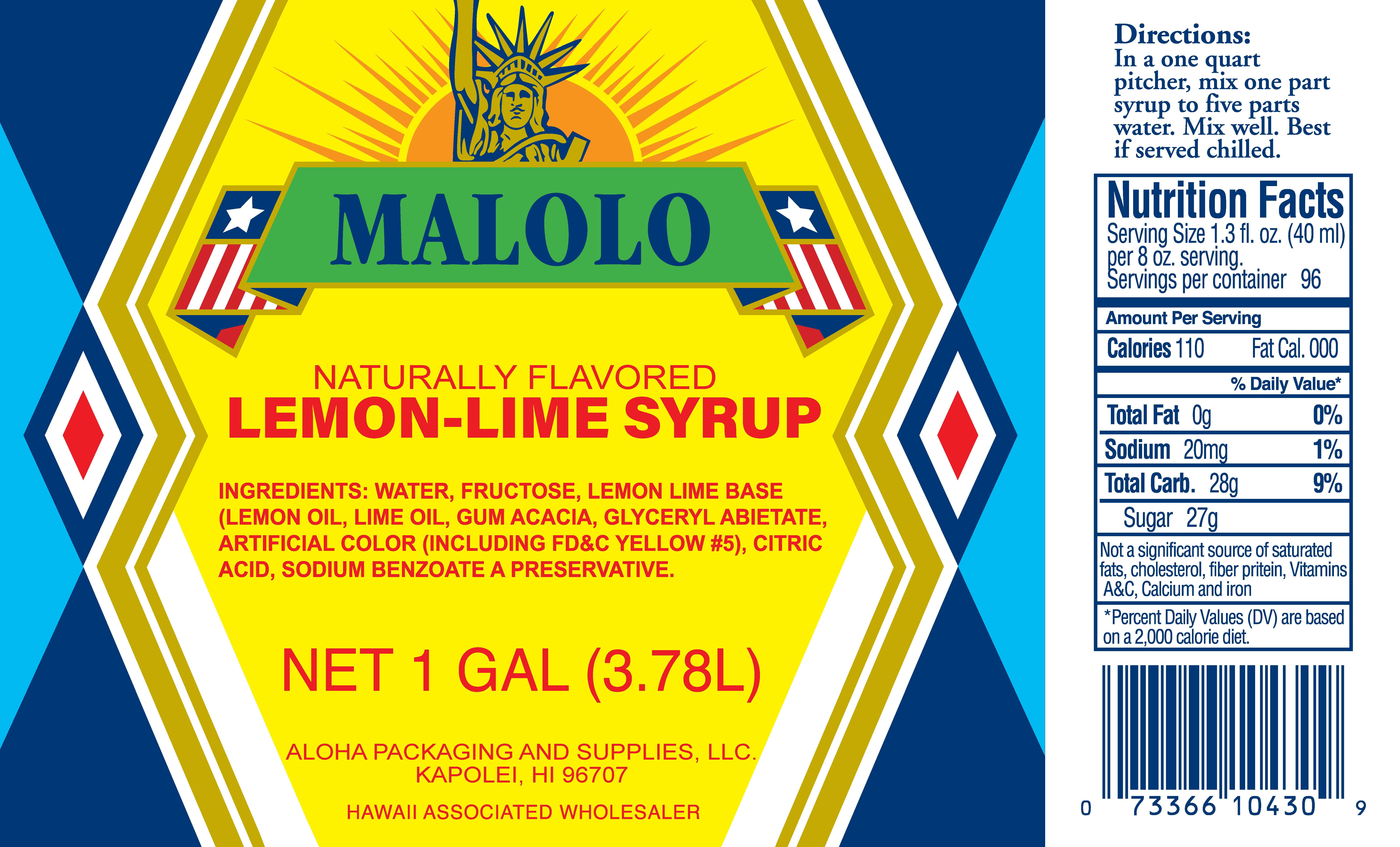 (4 pack) Malolo Lemon Lime Syrup, 1 Gallon Jug, 1.3 fl. oz Serving Size (Milk-Free)