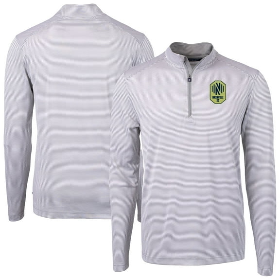 Men's-Cutter & Buck  Gray Nashville SC Big & Tall Virtue Eco Pique Micro Stripe Recycled Quarter-Zip