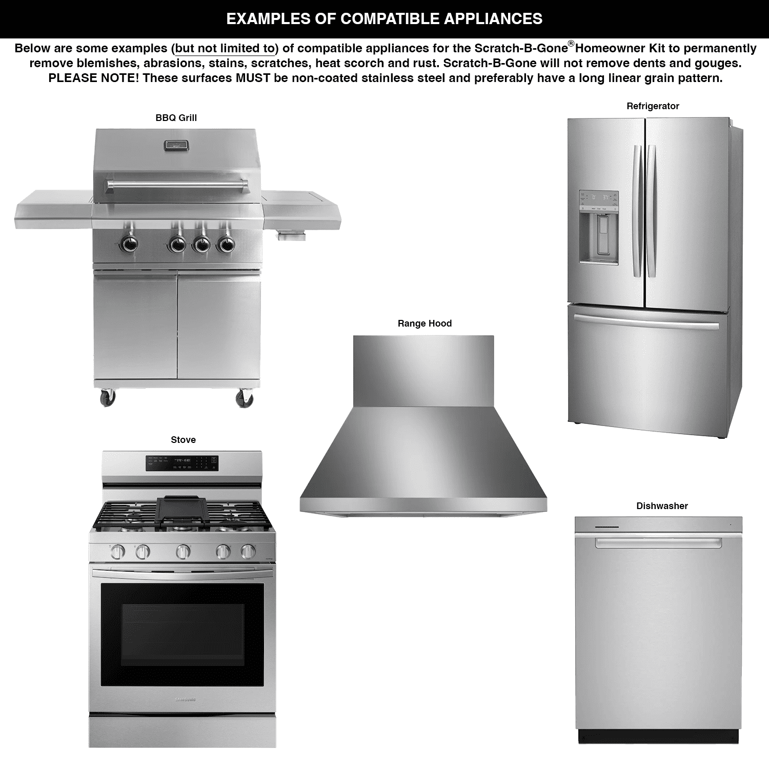 Scratch-B-Gone Homeowner Kit | The #1 selling kit used to remove scratches, rust, discoloration and more from non-coated Stainless Steel!