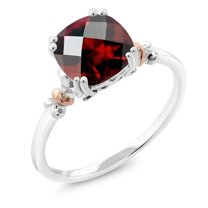 Gem Stone King 925 Sterling Silver and 10K Rose Gold Red Garnet Women Ring (2.40 Cttw, Cushion Checkerboard 8MM, Gemstone Birthstone, Available in Size 5, 6, 7, 8, 9)