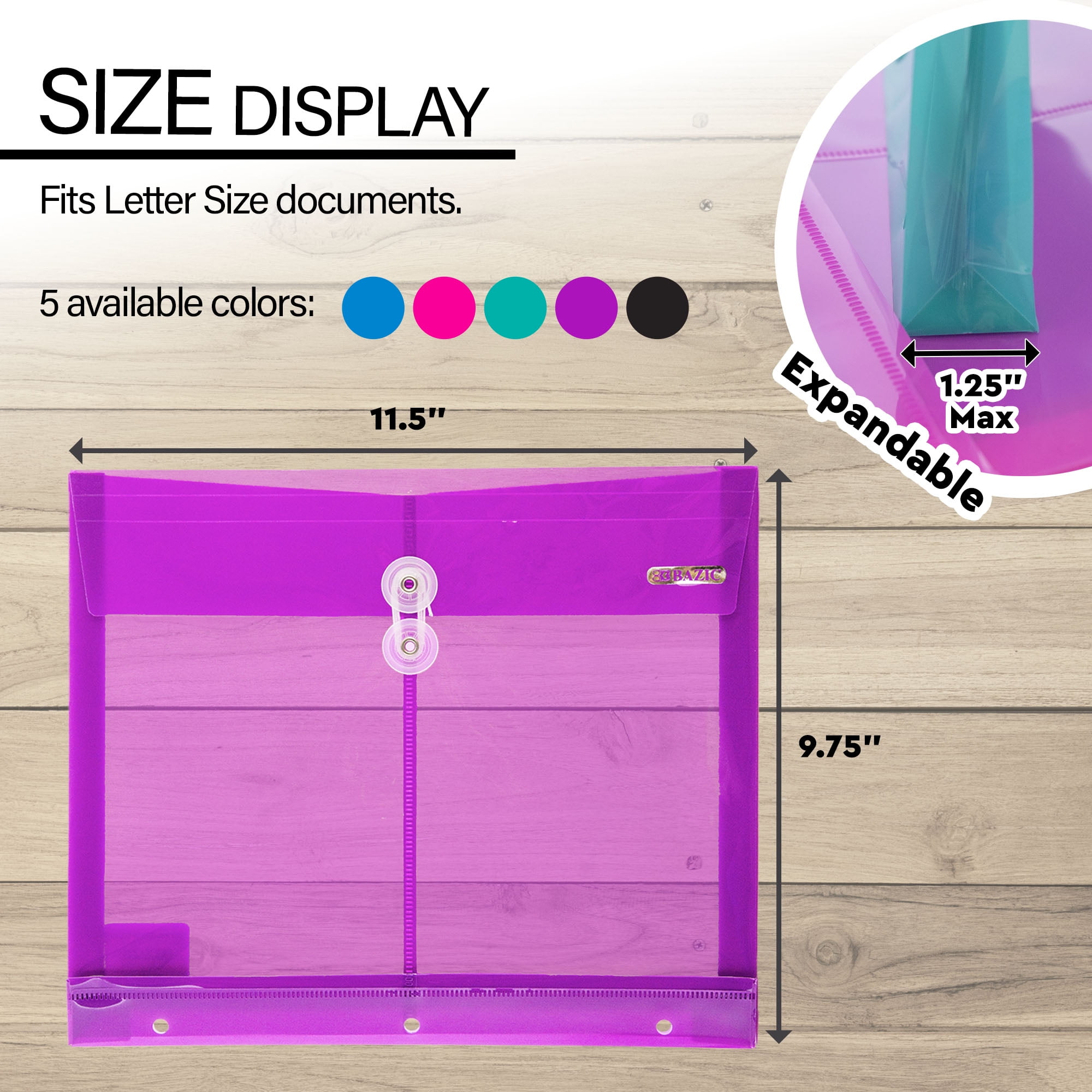 BAZIC Poly Envelope Binder Pocket Folder, 3 Hole Punched, Clear Letter A4 Size Document Folder (5/Pack), 2-Packs