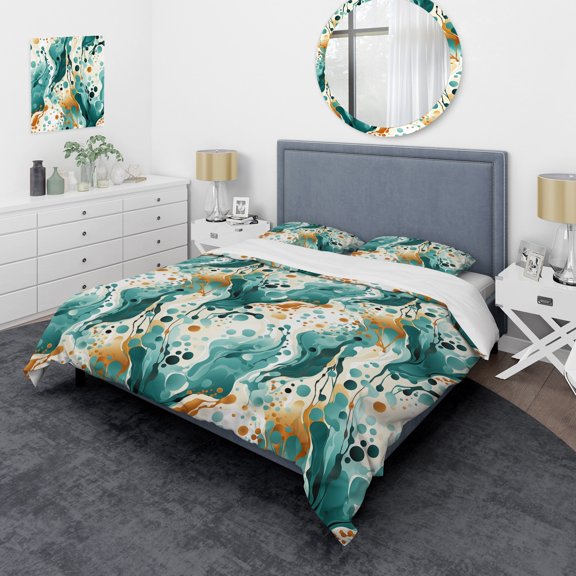Designart "Emerald Rhapsody" Green Abstract Bedding Covert Set - Modern & Contemporary Bed Set With 1 Sham