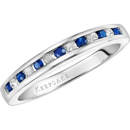 Keepsake Juniper 1/2 Gemstone T.W. Certified Diamond and Sapphire Sterling Silver Wedding Band