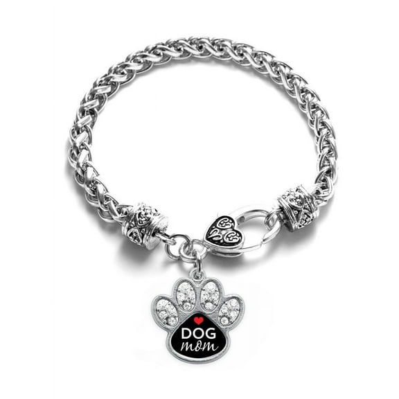 Dog Mom Pave Paw Charm Braided Bracelet