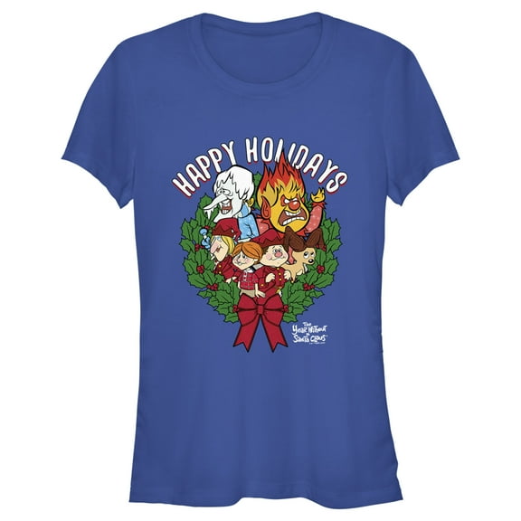 Junior's The Year Without a Santa Claus Happy Holidays  Graphic Tee Royal Blue Large