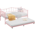 thumbnail image 7 of IDEALHOUSE Metal Twin Daybed with Trundle Bed, Twin Size Day Bed with Pullout Trundle and Headboard, Metal Sofa Bed Frame with Steel Slat Support for Living Room, Bedroom, No Box Spring Needed, Pink, 7 of 7