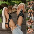 thumbnail image 6 of Xfvqtps Womens Sandals T-Strap Split Toe Flower Decor Slip on Elastic Leather Solid Color Soft Sole Micro-Wedge Non Slip Comfortable Breathable Beach Summer Thong Sandals Black, 6 of 6
