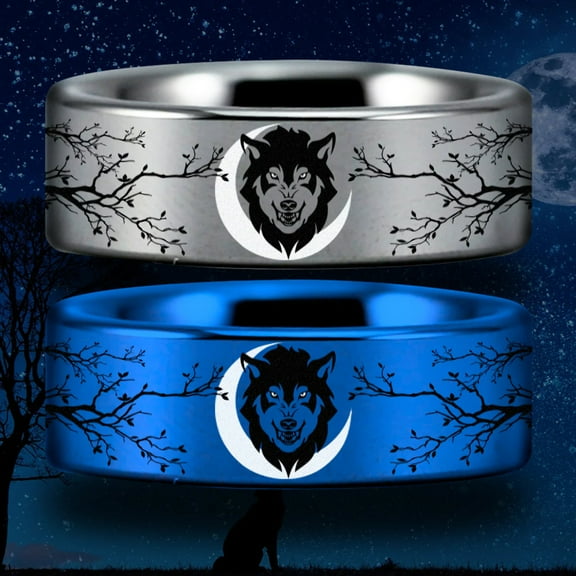 Wolf and Trees Style 1 Tungsten Carbide Ring