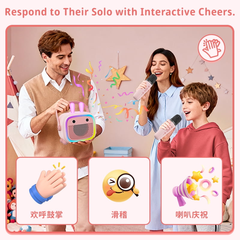 Ueasy Portable Bluetooth Karaoke Speaker - Thanksgiving & Christmas Gift, Wireless Microphone with Recording & Colorful Lights