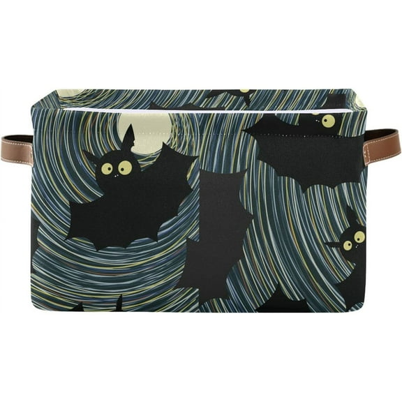 FREEAMG Collapsible Storage Basket Halloween Bat Black Rectangular Storage Bins Baskets Toys Storage Bins with Handles for Bedroom Home Office 1PCS