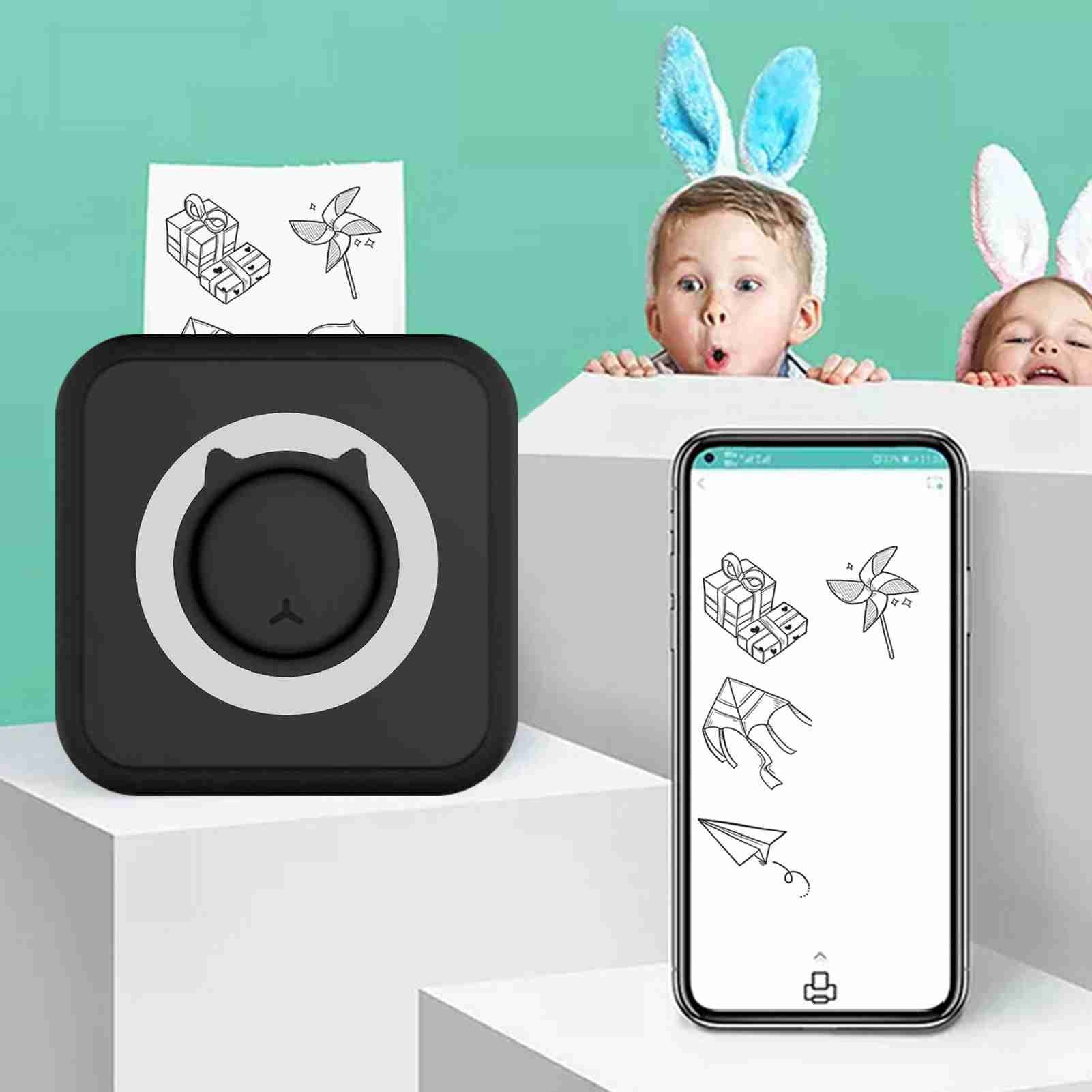 Photo Printer Multifunction Portable Printer Wireless  Mini Printer Support BT Connection For Smartphone With 6 Thermal Paper Rolls+5 Self-adhesive Paper Rolls+3