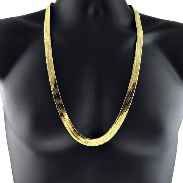 Bling Cartel - Mens 14k Yellow Gold Plated Herringbone Chain 30" Inch x