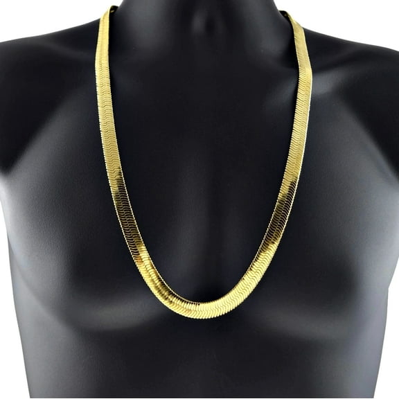 Mens 14k Yellow Gold Plated Herringbone Chain 30" Inch x 11MM Wide Thick Flat Hip Hop Necklace