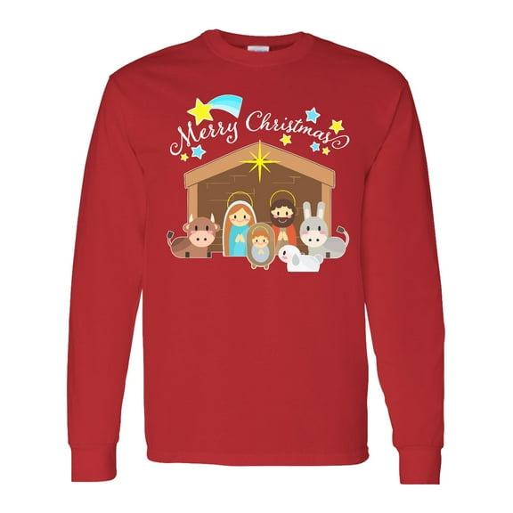 Inktastic Merry Christmas Cute Nativity Scene Long Sleeve T-Shirt