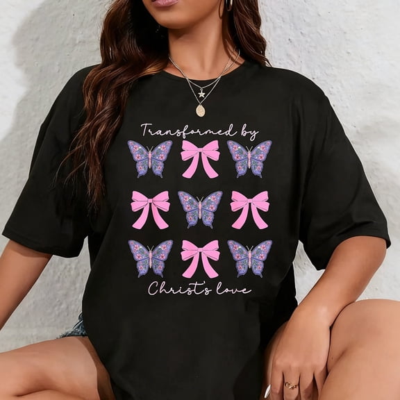 100% Cotton Transformed By Christs Love Coquette Bow Christian Women T-Shirt