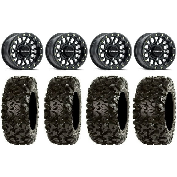 Raceline Podium Bdlk 14" Bk Wheels 27" Rip Saw Tires Kawasaki Mule Pro FXT