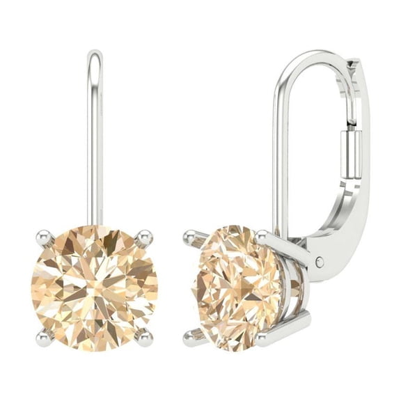 3 ct Lever-Back Drop Dangle Earrings for Women | 7.5mm Round Cut Natural Morganite | 18K White Gold