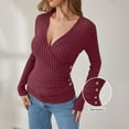 thumbnail image 6 of XFLWAM Womens Long Sleeve T Shirts V Neck Ribbed Knit Side Button Tunic Tops Slim Fit Lightweight Sweater Fall Casual Work Tops, 6 of 6