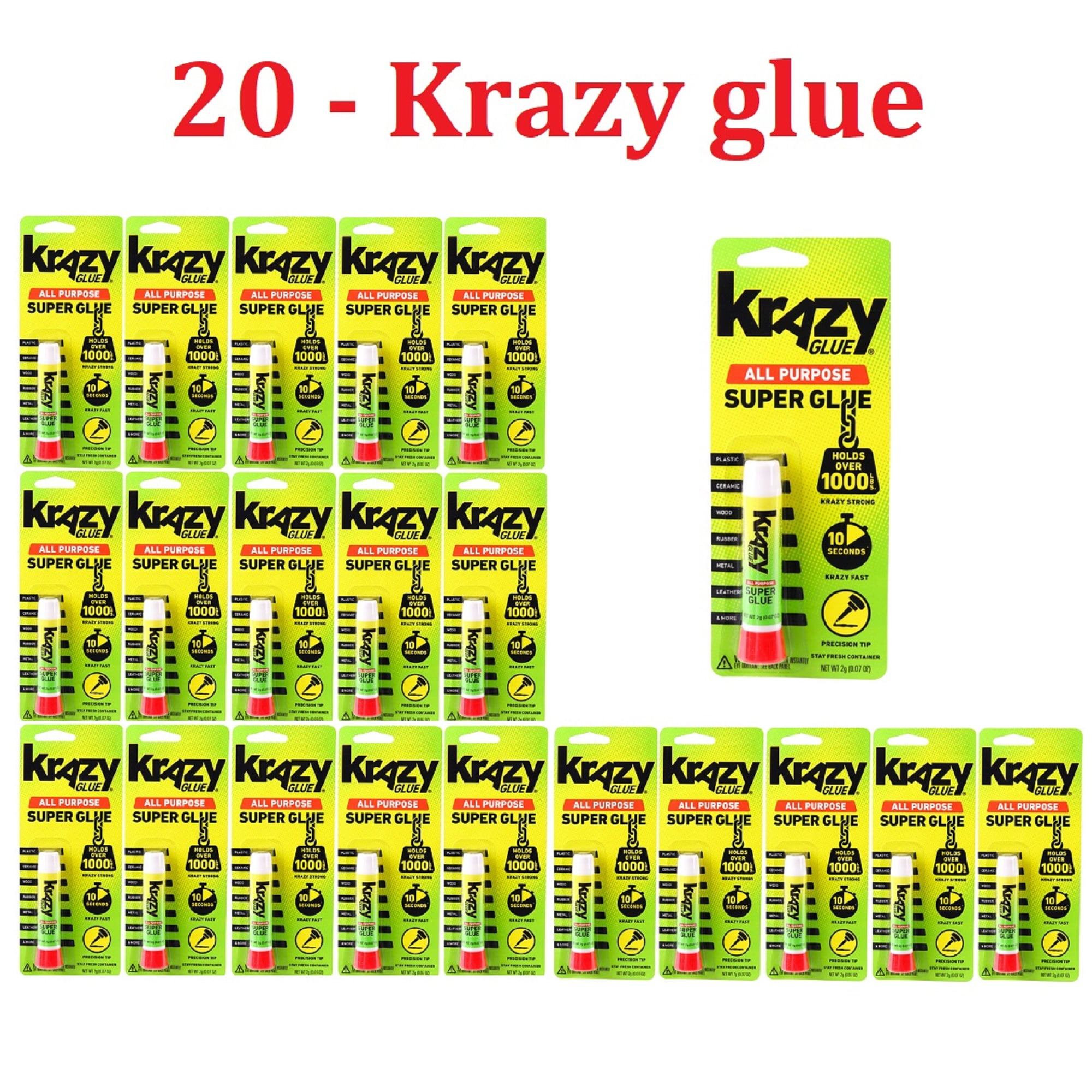 Krazy Glue 0.07oz strong Super Crazy Glue Clear Instant Dry Precision Tip 20 Tubes