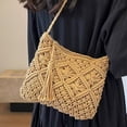 thumbnail image 5 of Women Crochet Shoulder Bag, Knitting Handmade Weaving Handbag, Simple Hollow Beach Bag,Khaki, 5 of 7