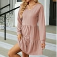 thumbnail image 5 of IROINNID Discount Long Sleeve Dress for Women Mid-Length Fit&Flare Dress New Color V-Neck Splicing Long Sleeve Loose Dress A-Line Skirt,Pink, 5 of 6