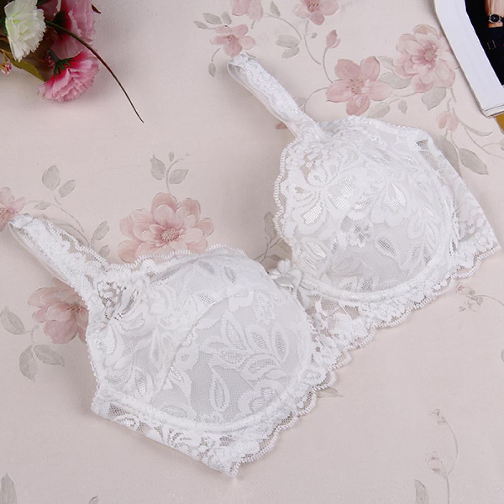 Women Bras Underwire Padded Up Embroidery Lace Bra Breathable Brassiere,C,32 Sky Blue