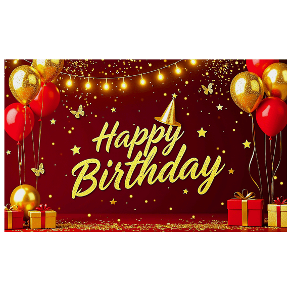 Red Glittery Background Happy Birthday Banner with Balloons Gifts Butterflies Party Supplies Birthday Party Decorations Photography Props