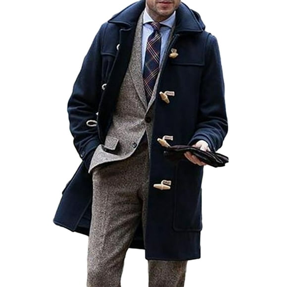 Faithtur Menacute;s Winter Duffle Coat Loose Fit Classic Wool Blend Long     Sleeve Hood Toggle Outwear