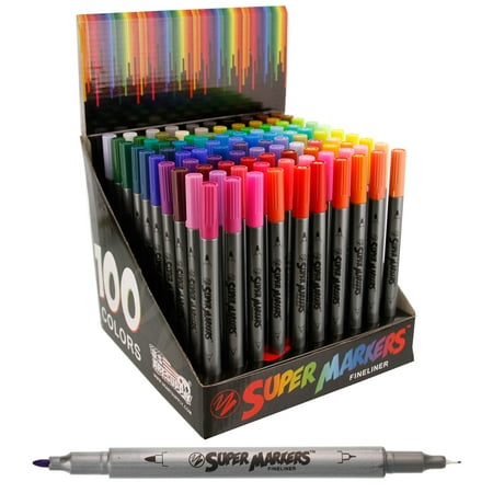 T Shirt Markers Super Markers 100 Unique Colors Fineliner Twin Tip Marker Set-.7mm Fineliner Tip & 3.0mm Fine Writer Tip Markers ()