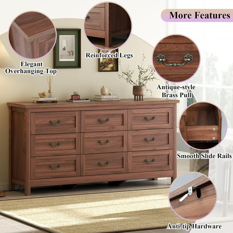 chinese dress ladies Amish Danish Solid Walnut Triple Bedroom Dresser