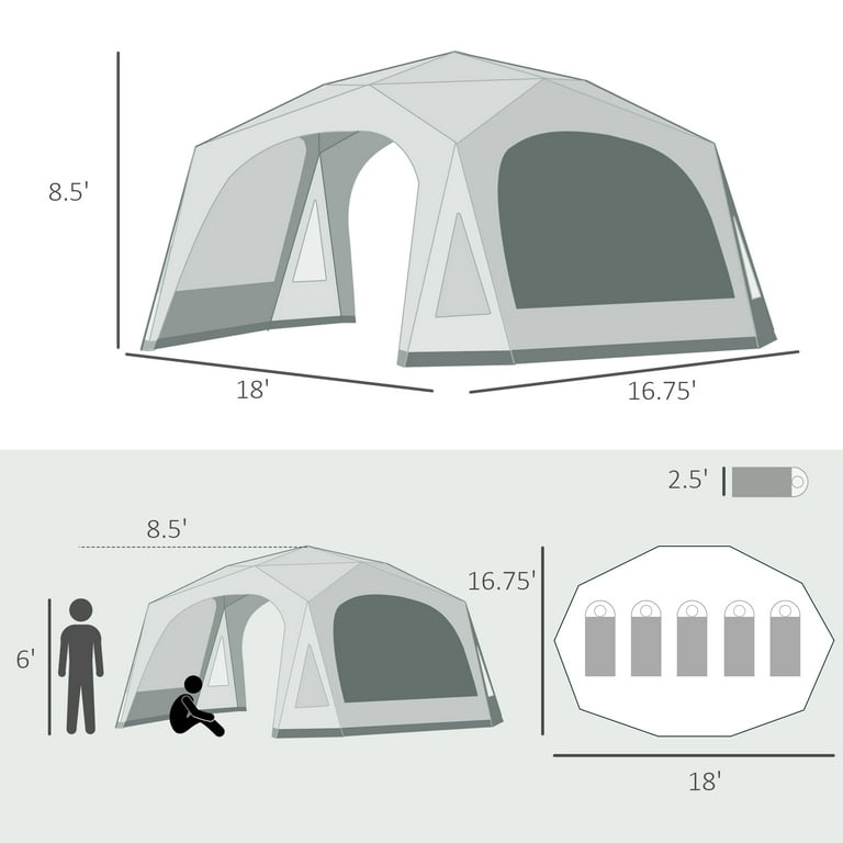 Outsunny 20 Person Camping Tent, Outdoor Cabin Tent with Door, Screen Room,  Family Dome Tent for Hiking, Backpacking, Traveling, Easy Set Up, Cream