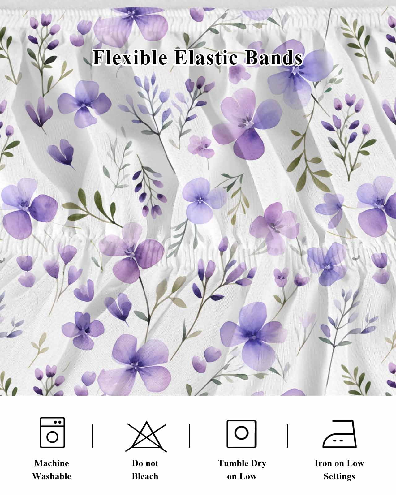 Purple Spring Floral Wrap Around Bed Skirts for Queen Bed 18" Drop,Bed Skirt with Adjustable Elastic Belt Dust Ruffle Bed Valance for Bedroom Hotel Pastoral Botanical Watercolor Bed Frame Cover
