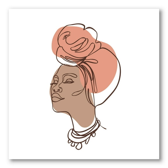 Designart ' One Line Portrait of Afro American Woman IV ' Modern Canvas Wall Art Print