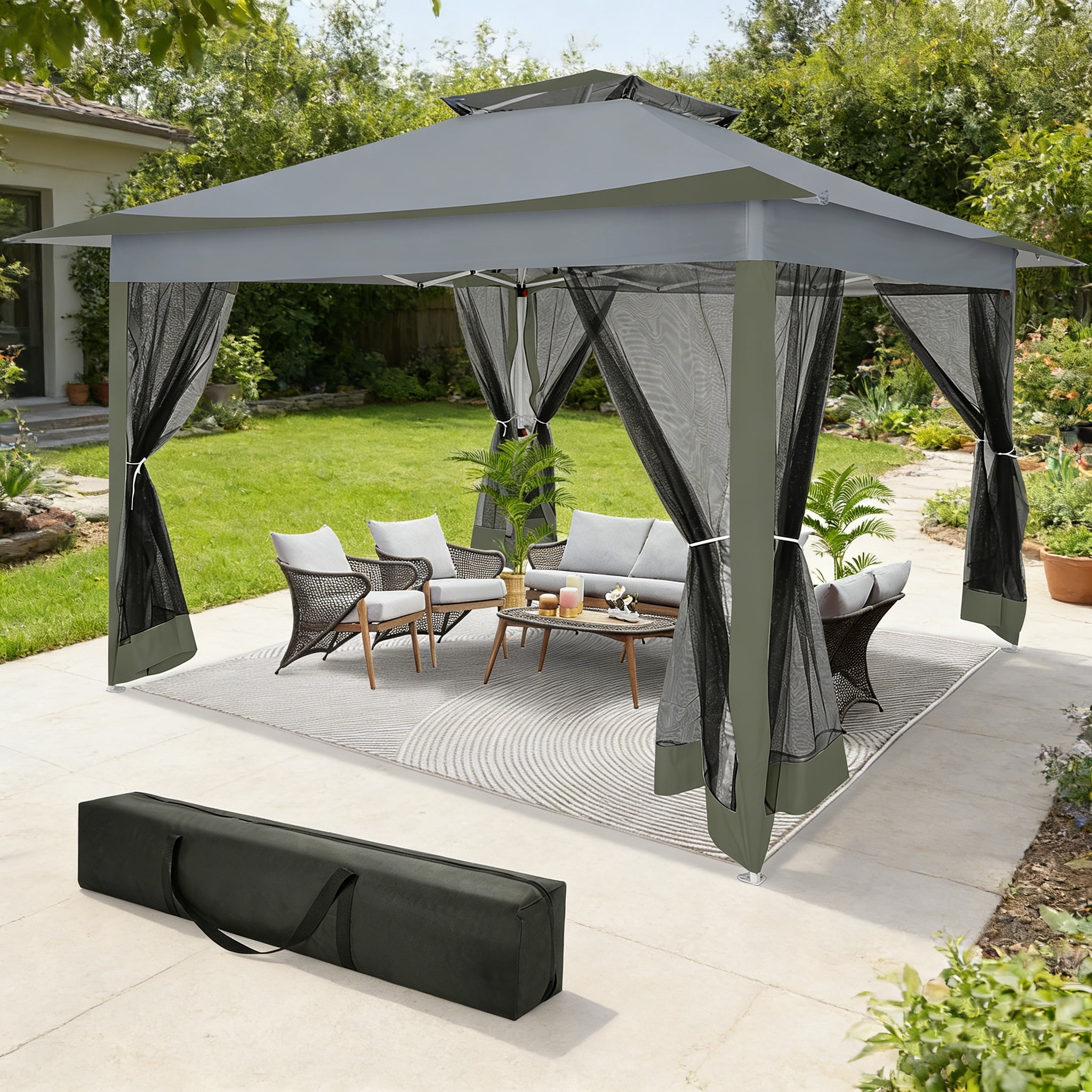 COBIZI 12'x12' Outdoor Gazebo Canopy with Netting, 2-Tier Vented