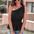 thumbnail image 4 of Blusa de un hombro Top sin mangas Dobladillo con volantes Blusa de jacquard con cintura fruncida elástica Camisa, 4 of 8
