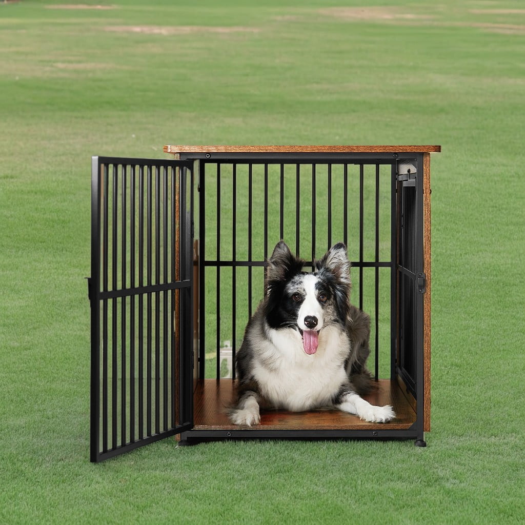 Dog Crate Furniture, End Table, Kennel for Dogs up to 70 lb, Modern Design Heavy-Duty Cage with Removable Tray, Double Doors