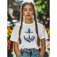 thumbnail image 5 of Women's T-Shirt Nautical Waves Anchor Short Sleeve Casual Tee Classic Crew Neck T Shirt for Women White, M, 5 of 7