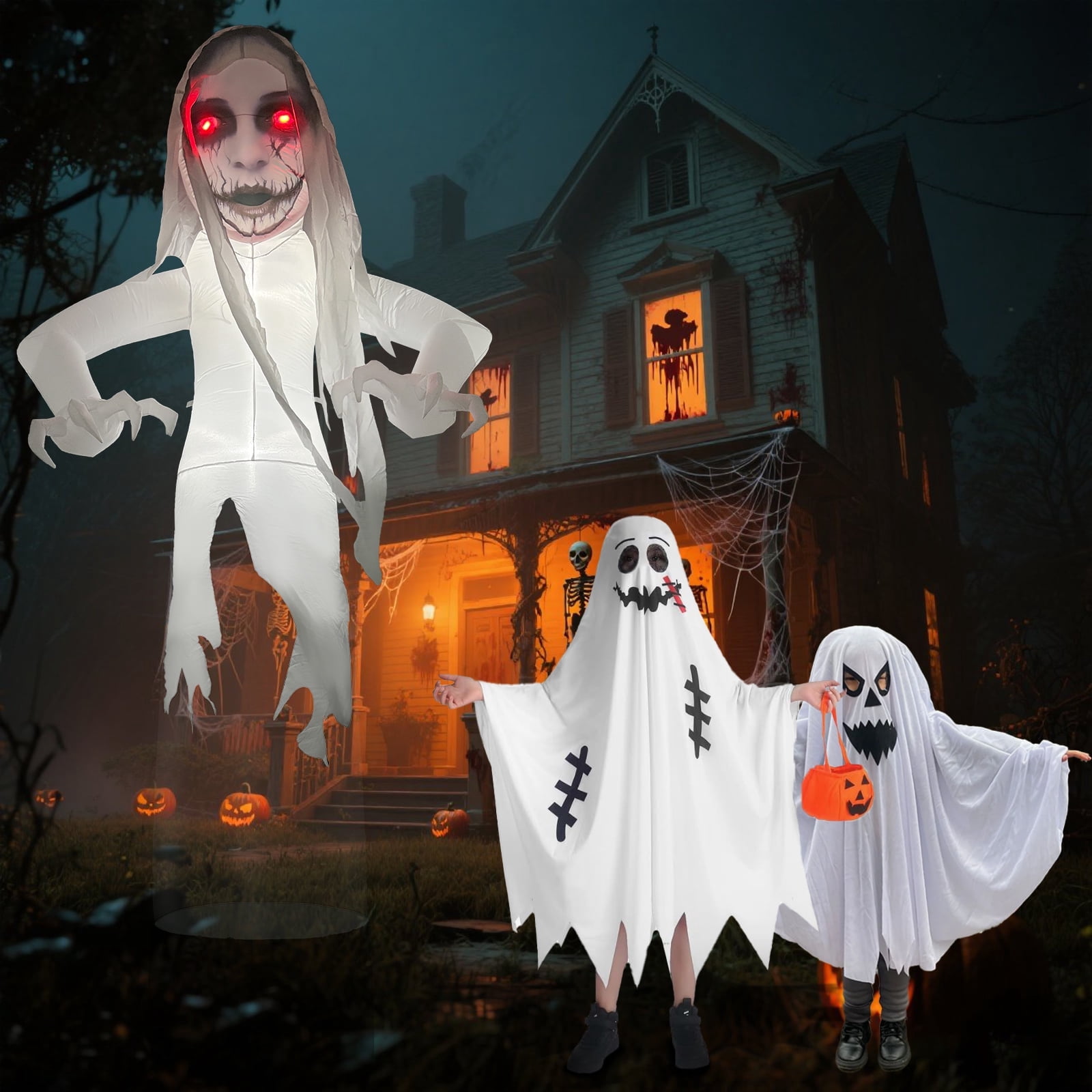 12-Ft Tall Grim Reaper Halloween Inflatable – Pre-Lit Outdoor Yard Decoration With Lights & Stakes