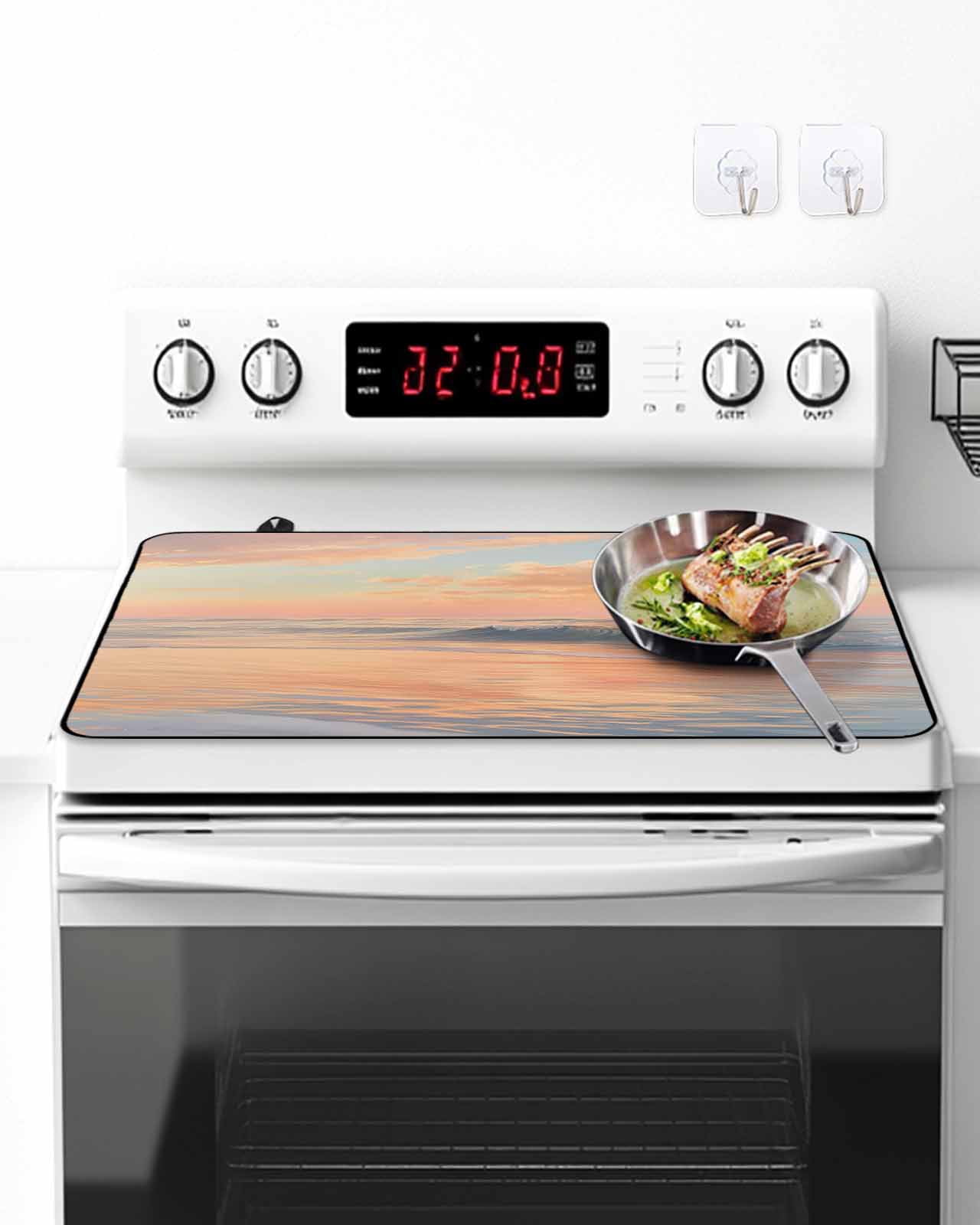 Stove Top Covers for Electric Stove, Pink Coastal Kitchen Glass Ceramic Electric Cooktop Covers 31"x24", Summer Beach Ocean Sky Sea Nautical HeatResistant Oven/Countertop/Dishwasher/Sink Protector