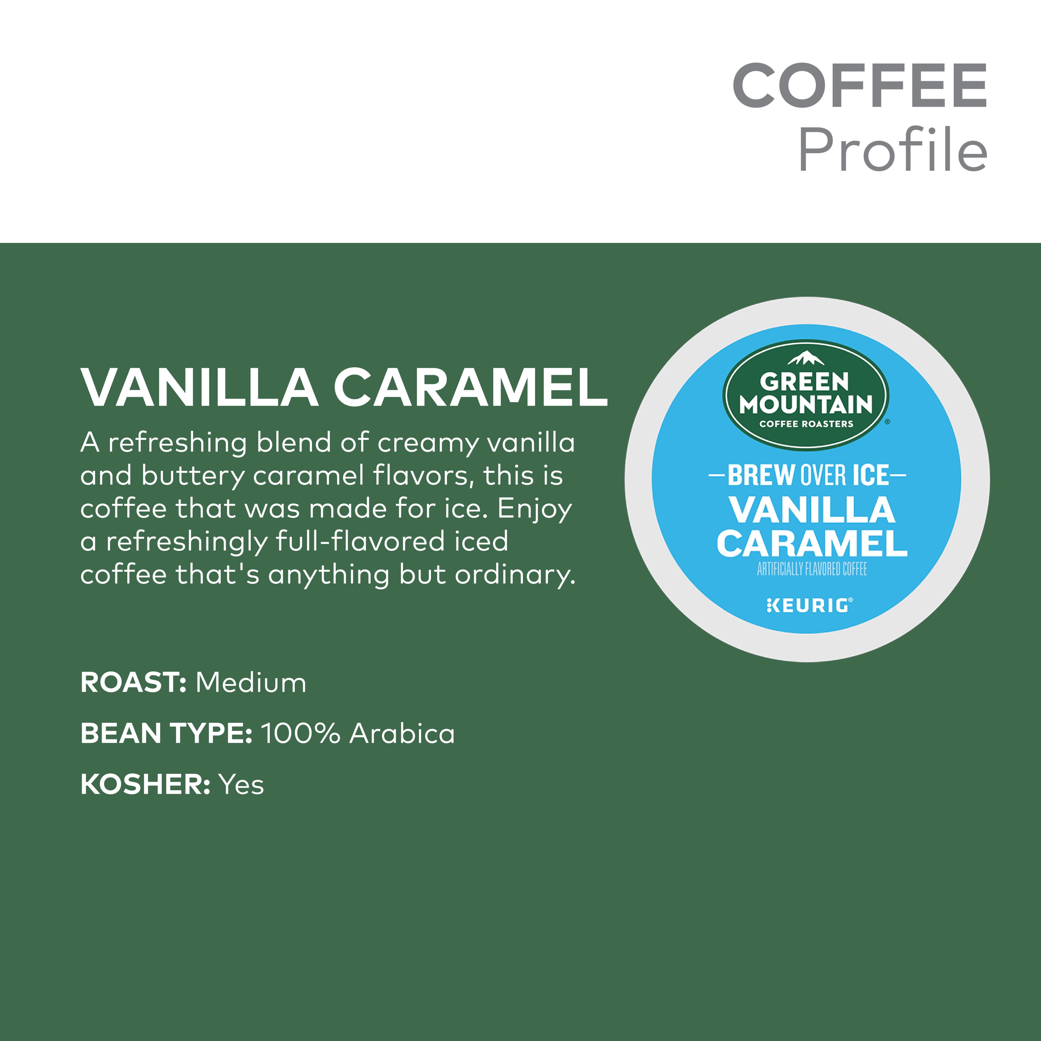 Green Mountain Coffee Roasters Brew Over Ice Vanilla Caramel, Single Serve Keurig K-Cup Pods, Flavored Iced Coffee, 24 Count