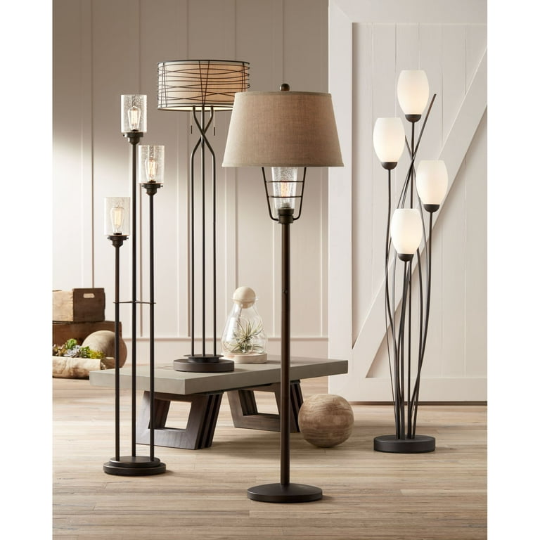 Franklin Iron Works Modern Floor Lamp 4 Light Tree Ginger Black Tulip White Cased Glass Shades For Living Room Bedroom Uplight