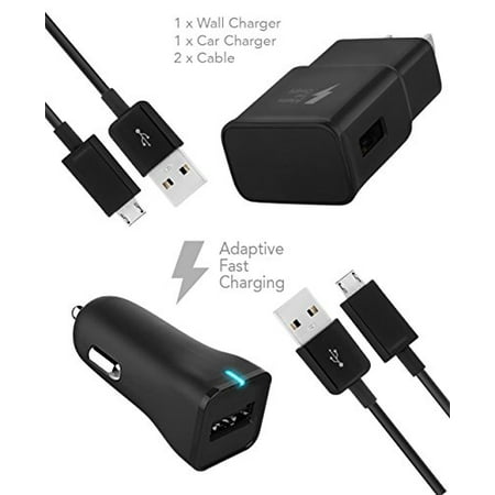 HTC Windows Phone 8S Charger Micro USB 2.0 Cable Kit by TruWire - {Wall Charger + Car Charger + 2 Cable} True Digital Adaptive Fast Charging uses dual voltages for up to 50% faster