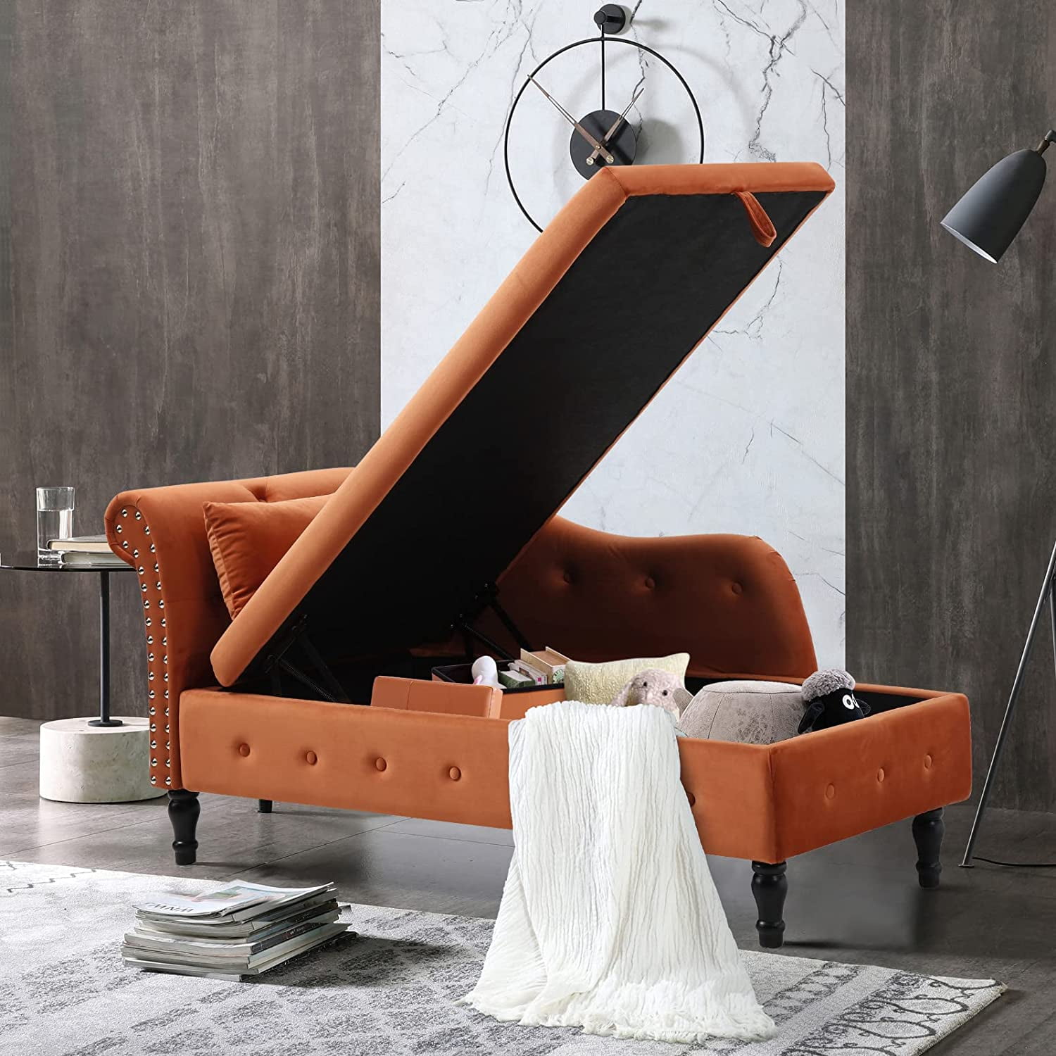 Storage Chaise Lounge Zarler Velvet Indoor Upholstered Sofa Recliner Lounge Chair for Living