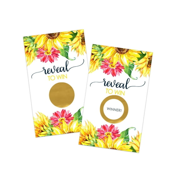 Sunflower Scratch Off Game Cards for Bridal Showers, Baby Showers, Graduation, or Retirement, Rustic Floral, 28 Pack - Paper Clever Party