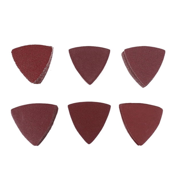 60pcs Triangular Hook and Loop Triangle-Sandpaper, Fit 3-1/8 Inch Oscillating Multi Tool Sanding Pad, Assorted 40 60 80 100 120 240 Grits,60 * Triangular Multitool Abrasive Sandpaper,red