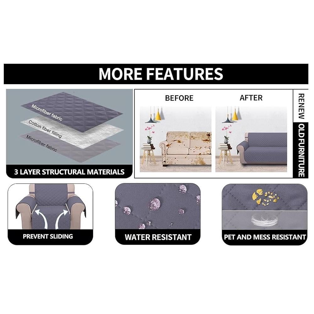 Sofa Covers, Waterproof Couch Cover 3 Cushion Couch Machine Washable, Omewoold Couch Cushion Covers Non Slip Furniture Protector Slipcover for Pets Dogs Kids Living Room (Gray, 70")