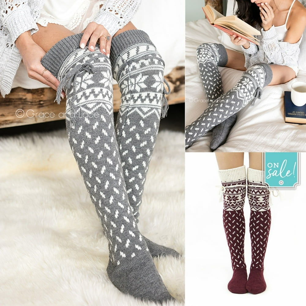 Meihuida Women Cable Knit Long Stripe Socks Over Knee Thigh High