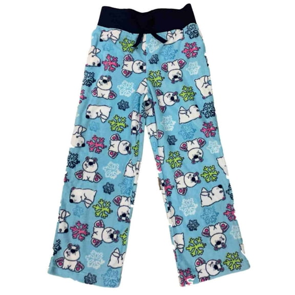 Girls Blue Polar Bear & Snow Flake Soft Plush Sleep Pants Pajama Bottom XS (4/5)