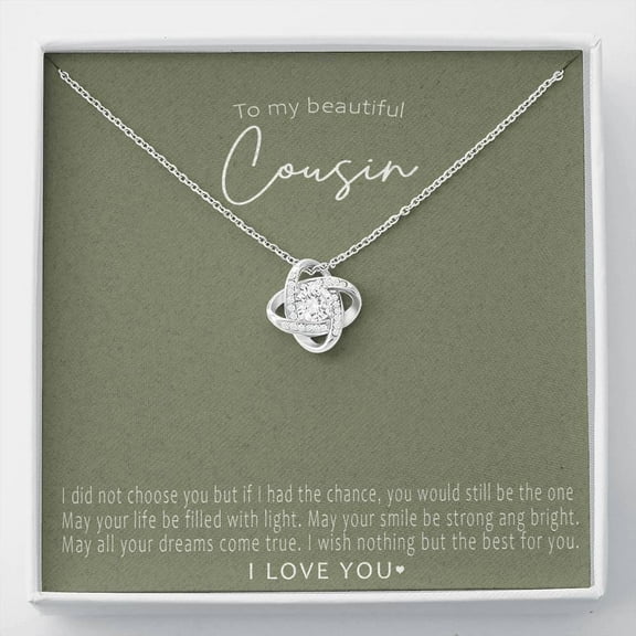 Love Knot Necklace Jewelry Gift for Cousin - Silver Knot Pendant on Chain - Ideal for Birthday, Graduation, Christmas Gifts, Card for Cousin V4